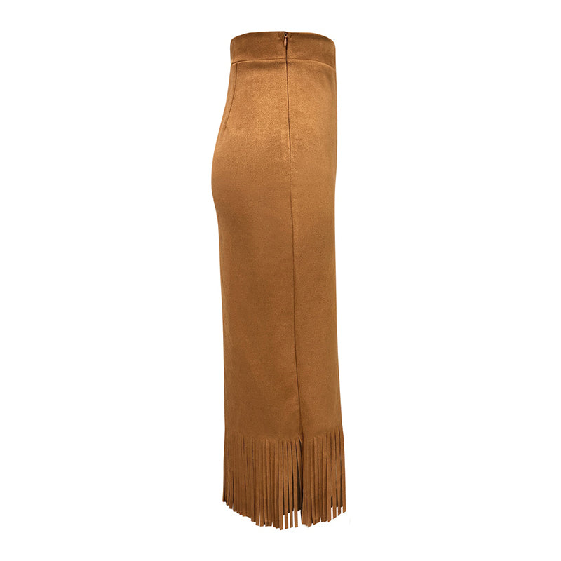 Women's Elegant A-Line Fringe Hem Skirt Versatile Solid Color Pencil Skirt For Daily To Party Wear - Eve & Kith
