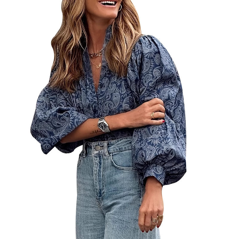 Casual Printed Puff Sleeve Blouse Shirt - Eve & Kith