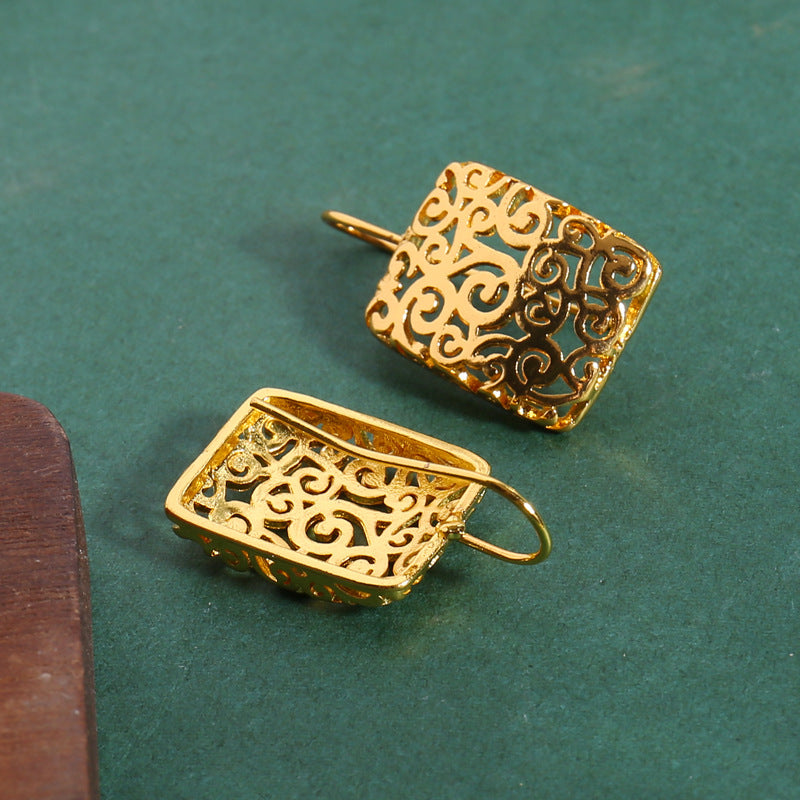 Hollow-out Creative Square Carved Openwork Ear Hooks Women's Fashion Commuter Earrings - Eve & Kith