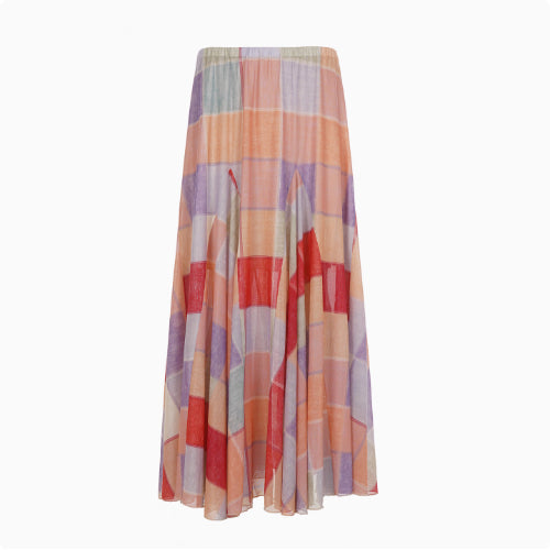 Colorful Flower Niche Artistic Colorblock Plaid Skirt - Eve & Kith