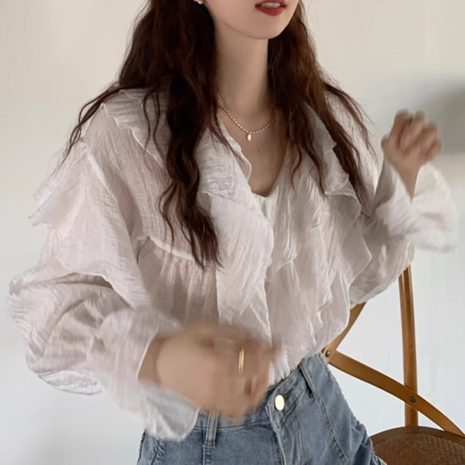 Womens Solid-Color Irregular Chiffon Long-Sleeve Shirt - Eve & Kith