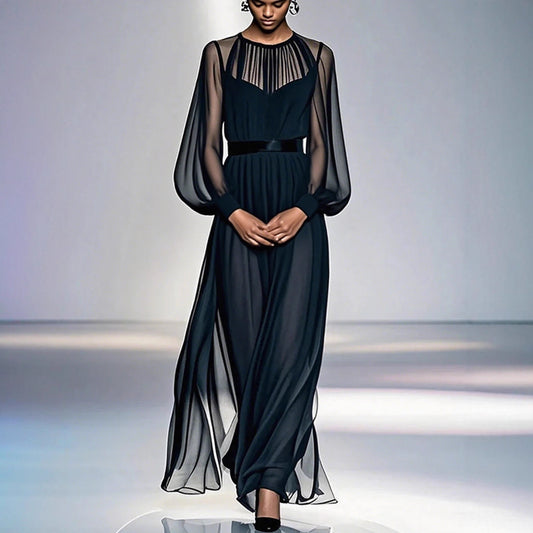Sophisticated Black Two-piece Mesh Dress With A Cinched Waist - Eve & Kith