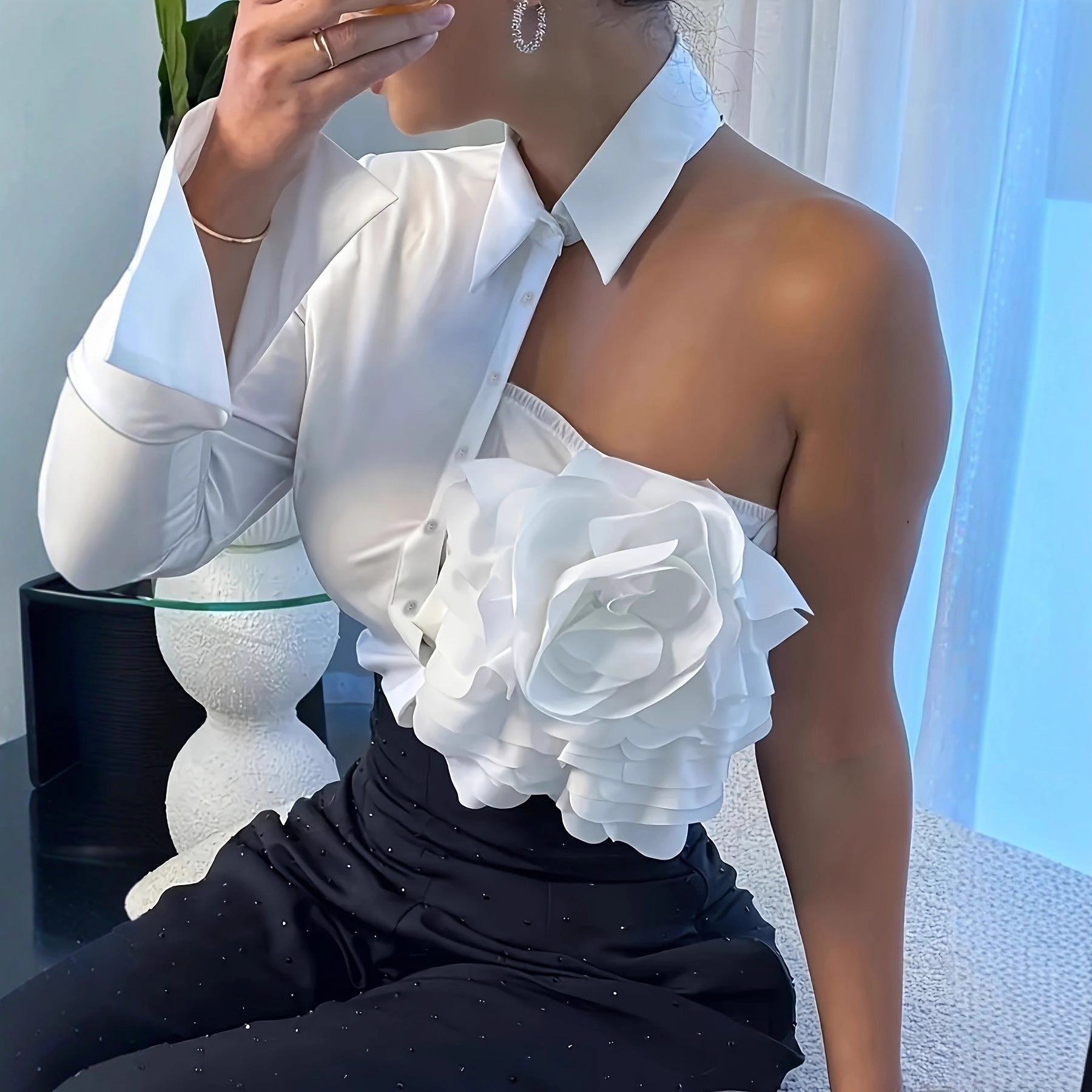 White Blouse With A One-shoulder TOP - Eve & Kith