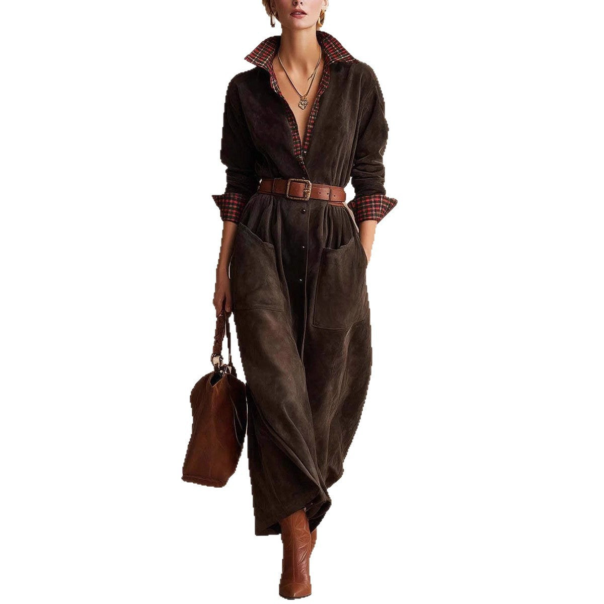 Womens Classic Retro Plaid Workwear Jumpsuit Dress - Eve & Kith