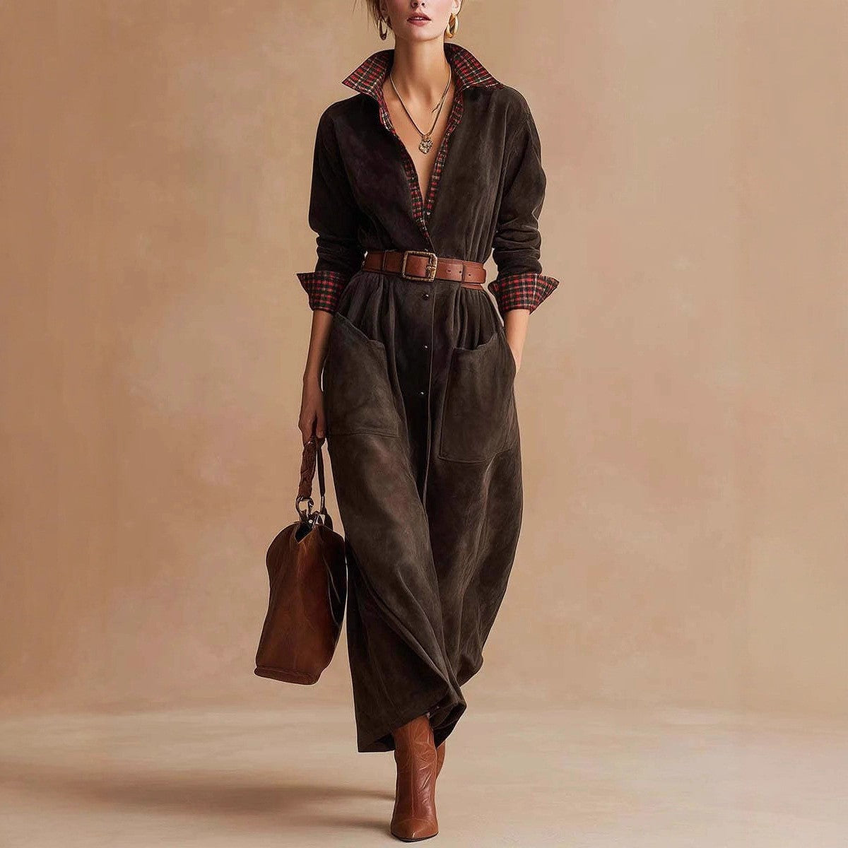 Womens Classic Retro Plaid Workwear Jumpsuit Dress - Eve & Kith