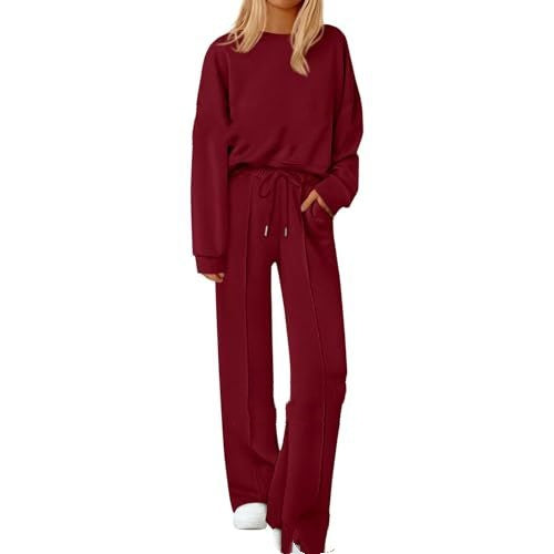 Loose-fitting Solid-color Long-sleeve Top And Pants Two-piece Set