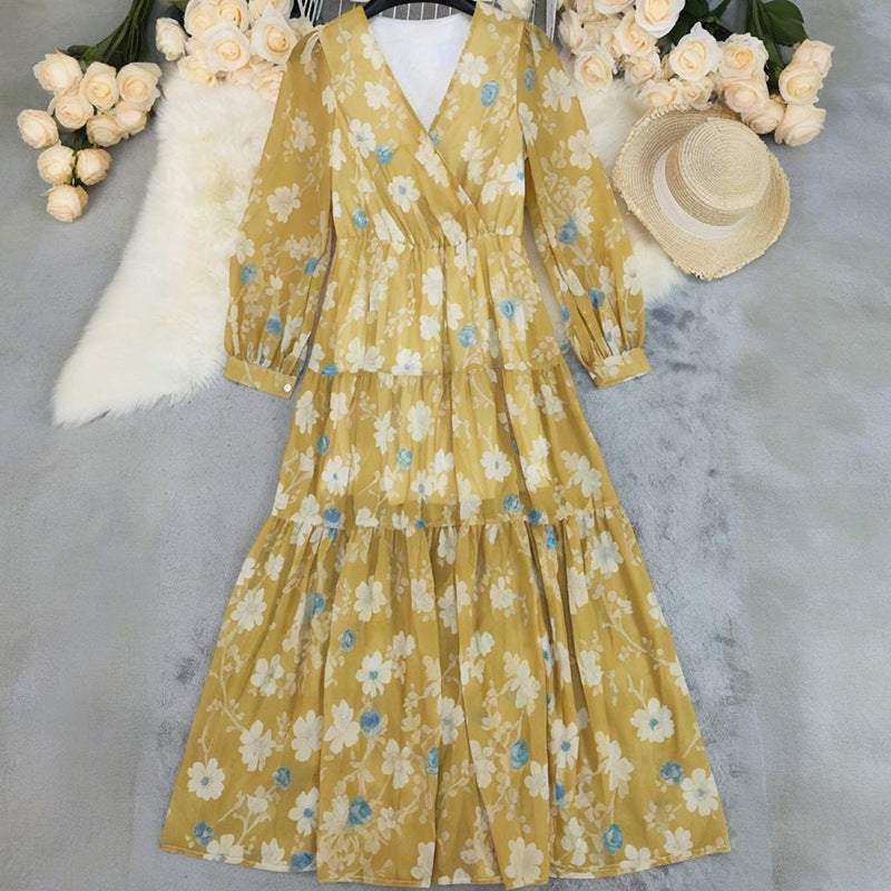 Summer New Print V-neck Long Dress - Eve & Kith