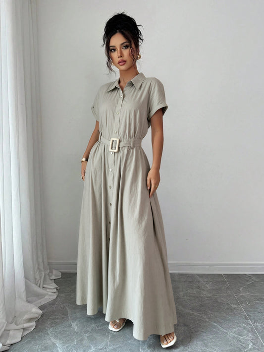 Short-Sleeve Shirt Waist-Cinched Maxi Dress - Eve & Kith