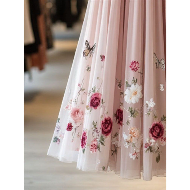 Womens Delicate And Sweet Rose-Print Midi Skirt - Eve & Kith