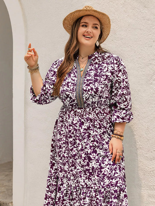 Plus Size  Floral  Maxi Dress with Long Sleeves - Eve & Kith