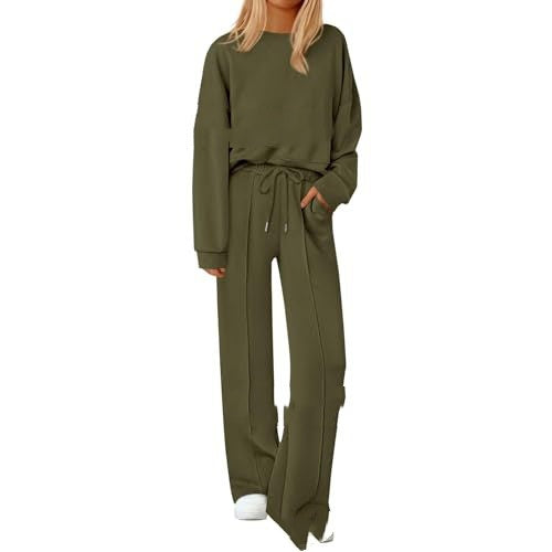 Loose-fitting Solid-color Long-sleeve Top And Pants Two-piece Set