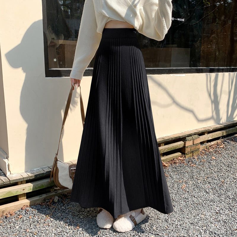 High-waisted Figure-flattering Thickened Pleated Knit Skirt - Eve & Kith