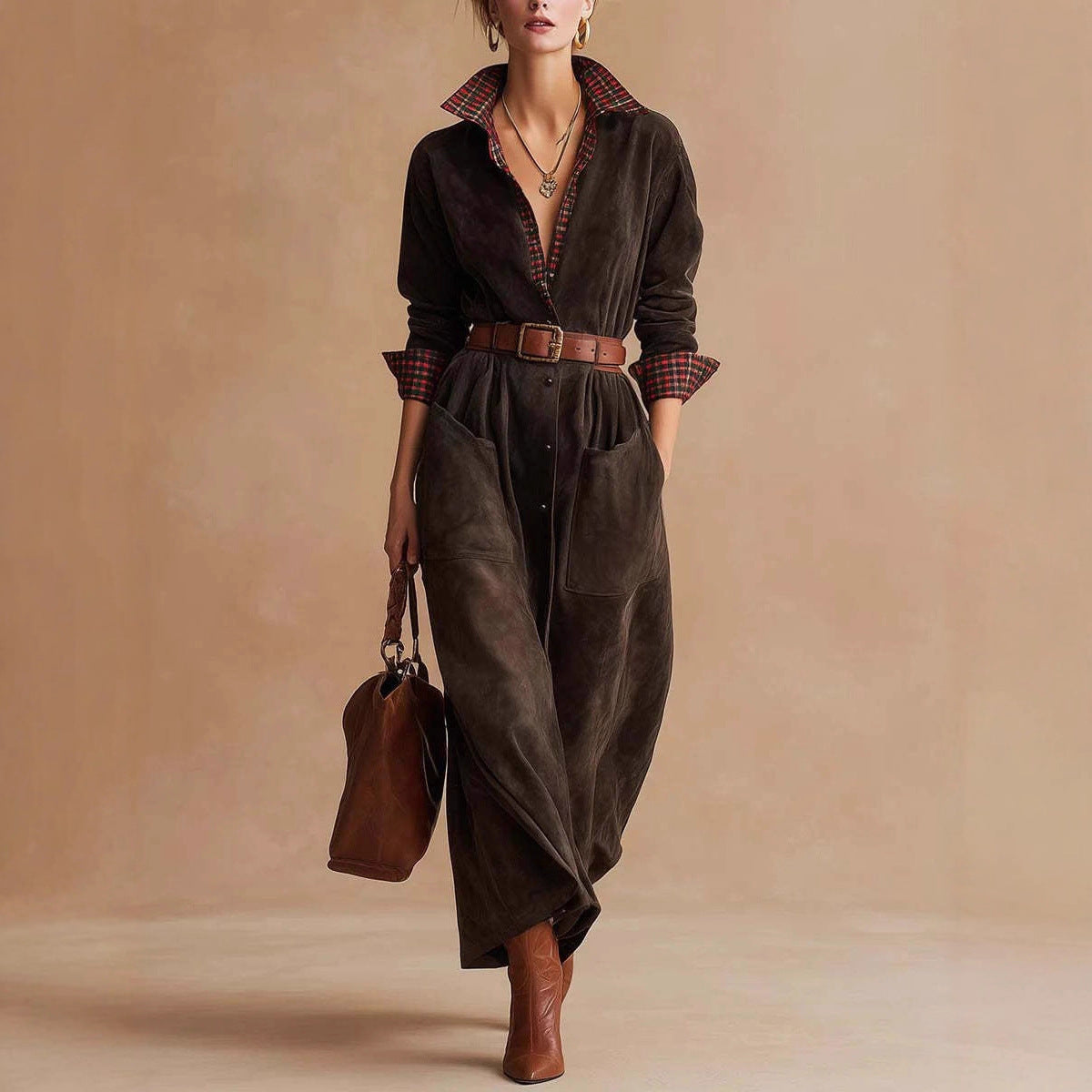 Womens Classic Retro Plaid Workwear Jumpsuit Dress - Eve & Kith