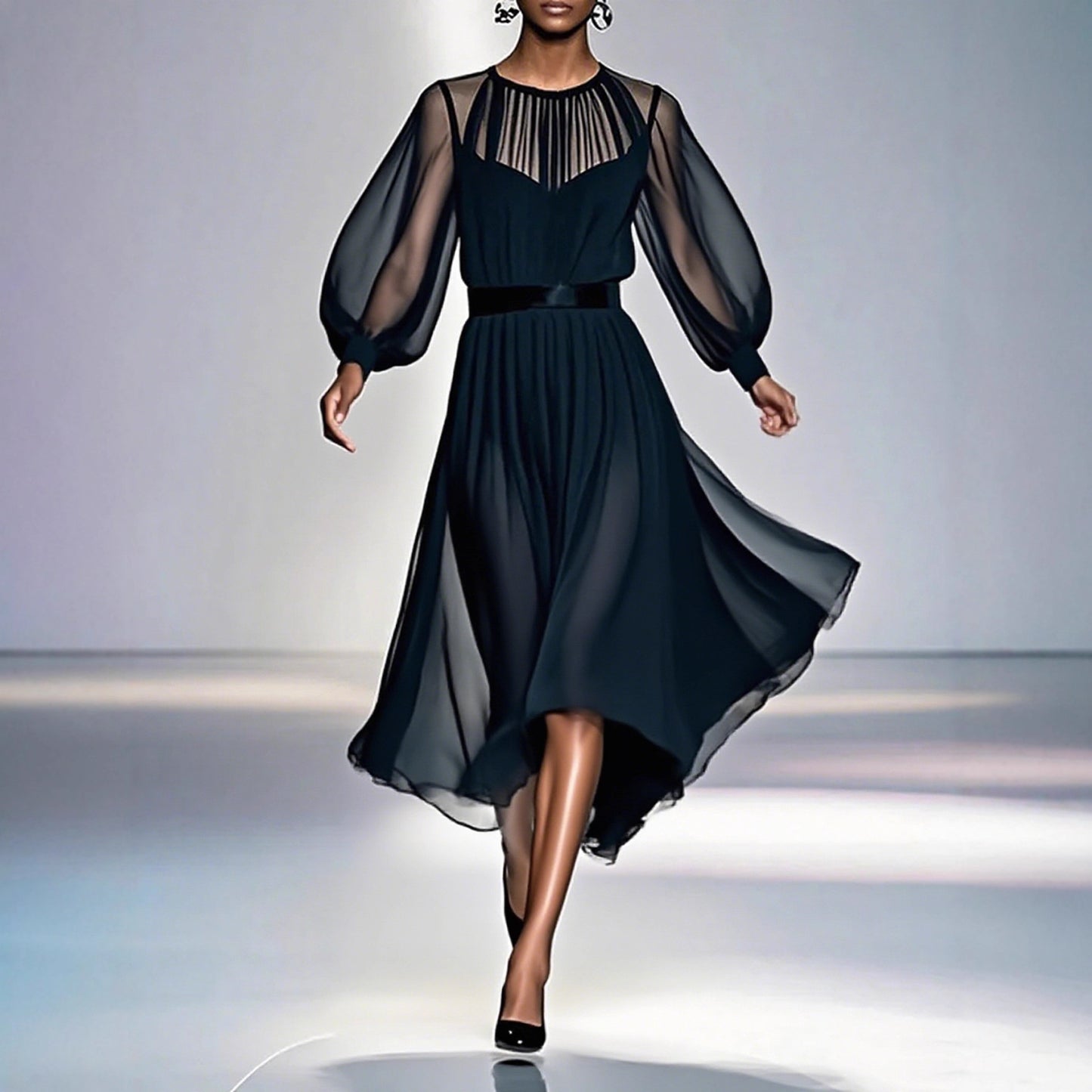 Sophisticated Black Two-piece Mesh Dress With A Cinched Waist - Eve & Kith