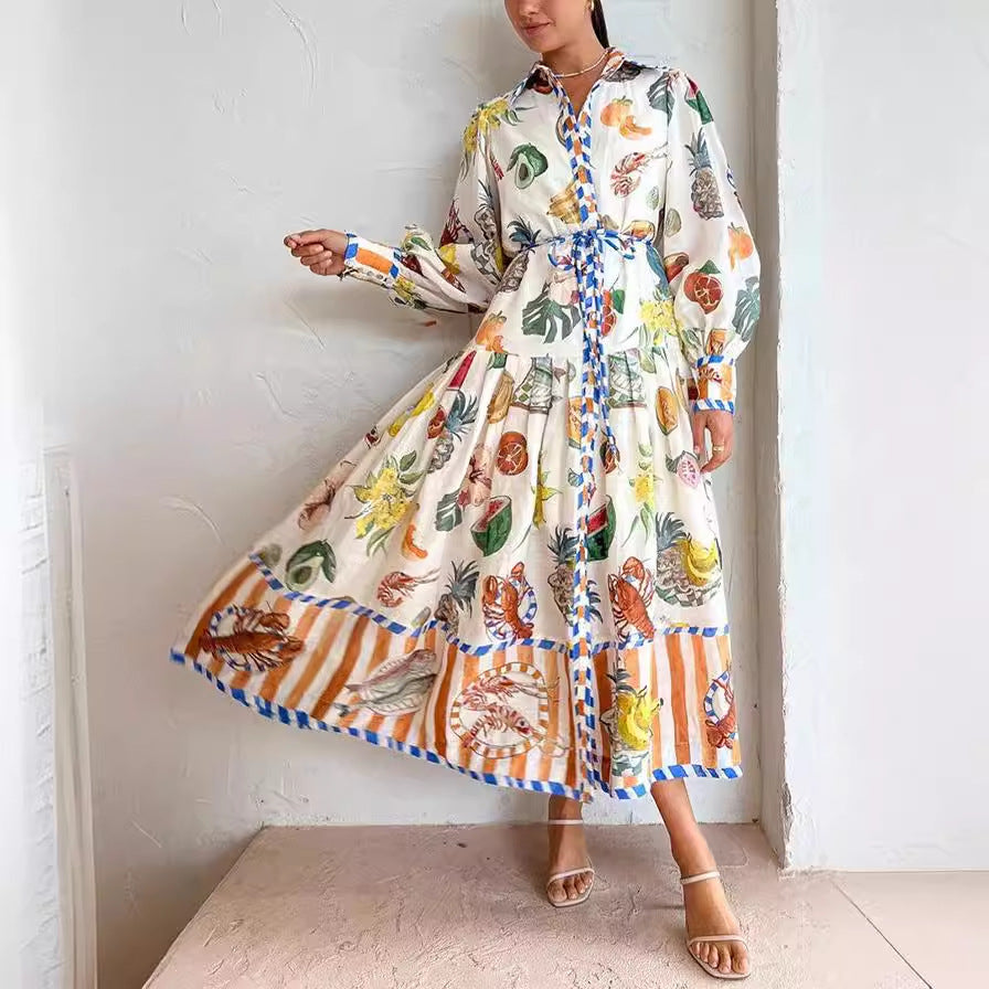 Graffiti Printing Lace Up Waist Dress - Eve & Kith