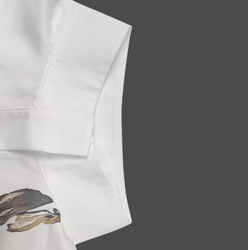 Long Sleeve And Loose Print Top Stand Collar Shirt - Eve & Kith