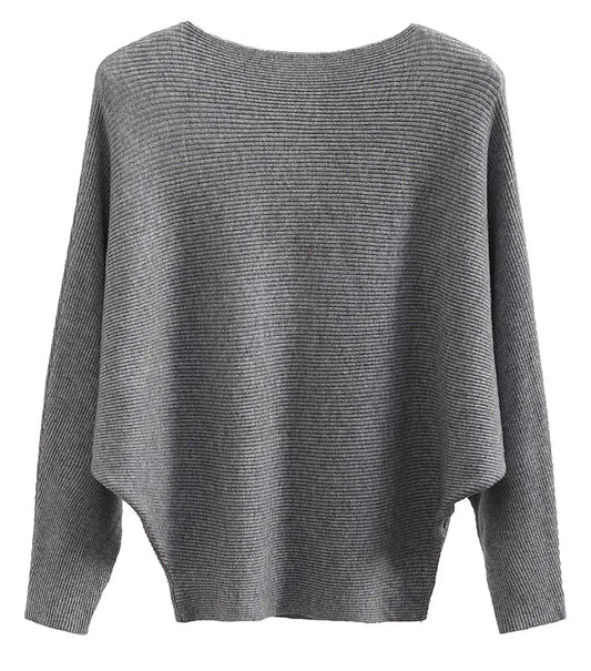 GOLDSTITCH Boat Neck Batwing Sleeves Dolman Knitted Sweaters and Pullovers Tops for Women Grey - Eve & Kith