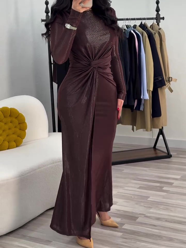 Metallic Long Sleeve Maxi Dress