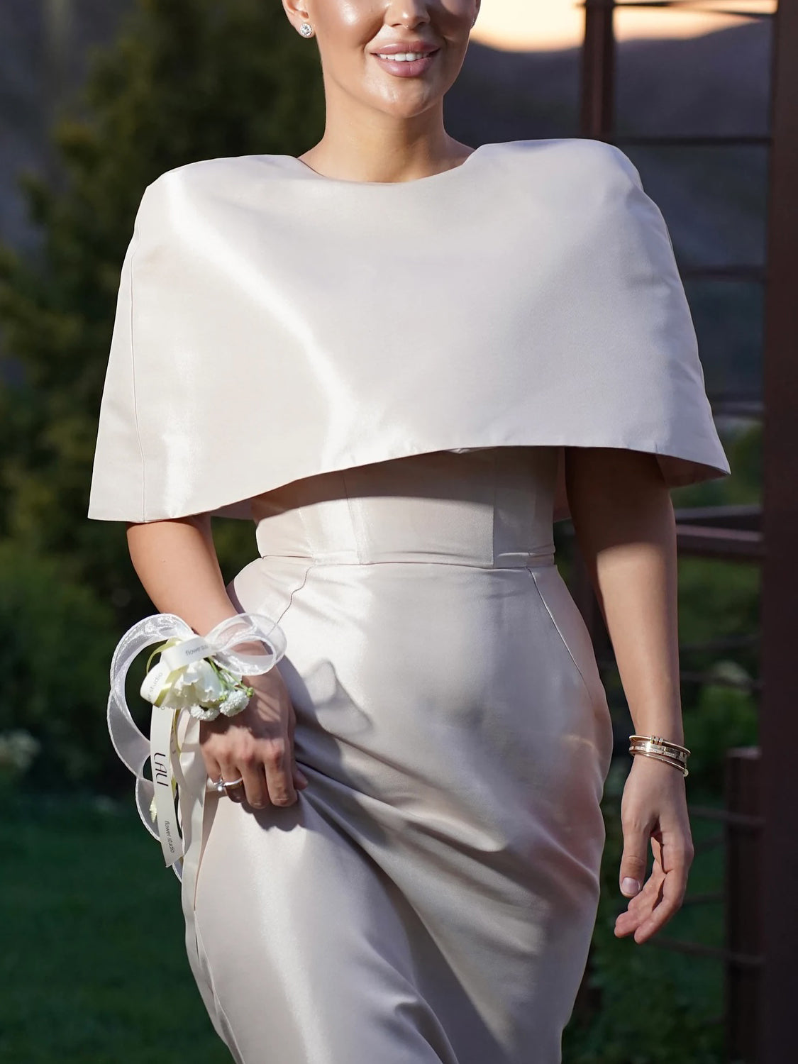 Satin Cape-style Top &Fitted Maxi Dress Set - Eve & Kith