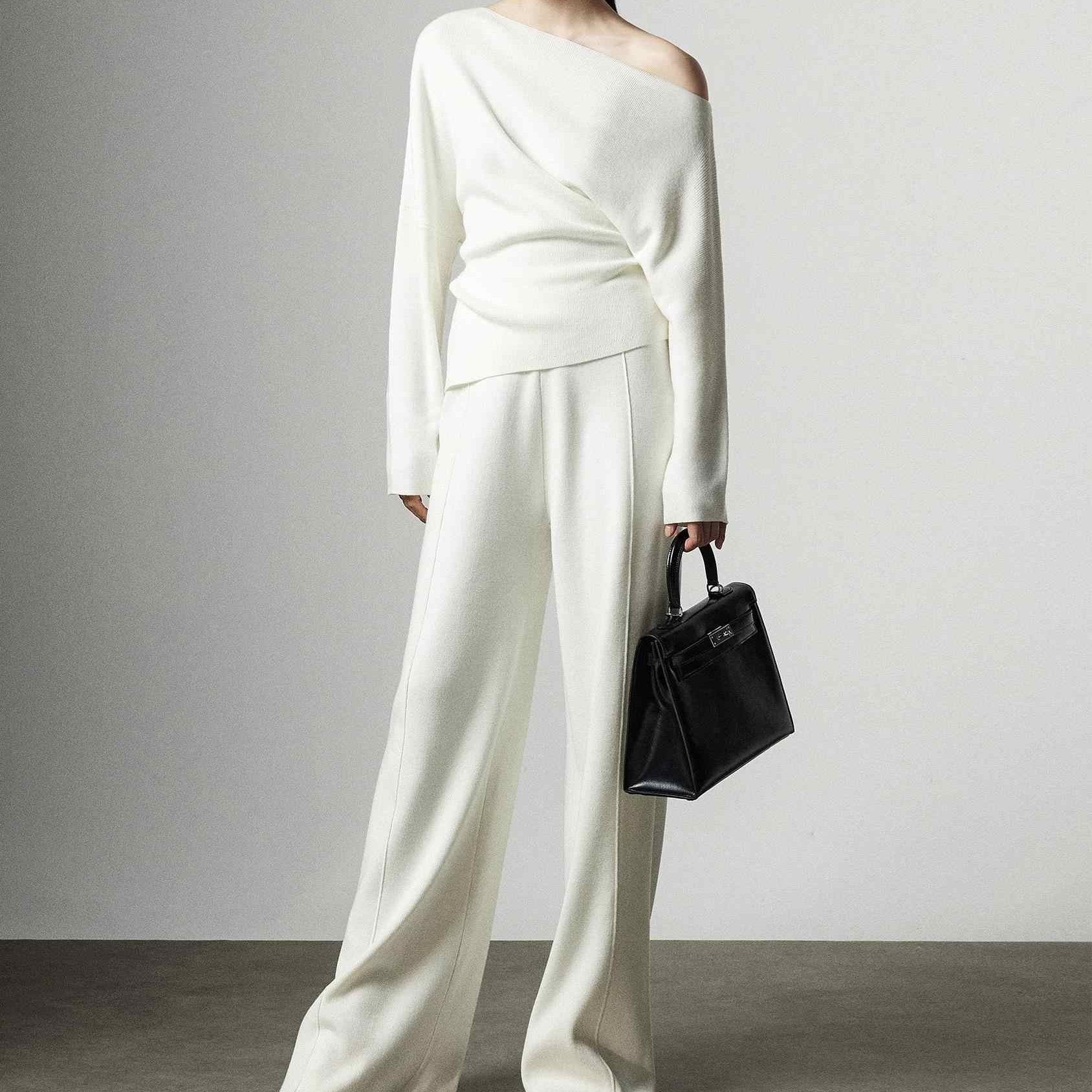 Lazy Wind Diagonal Shoulder Knit Bottoming Shirt - Eve & Kith