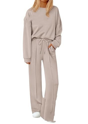 Loose-fitting Solid-color Long-sleeve Top And Pants Two-piece Set