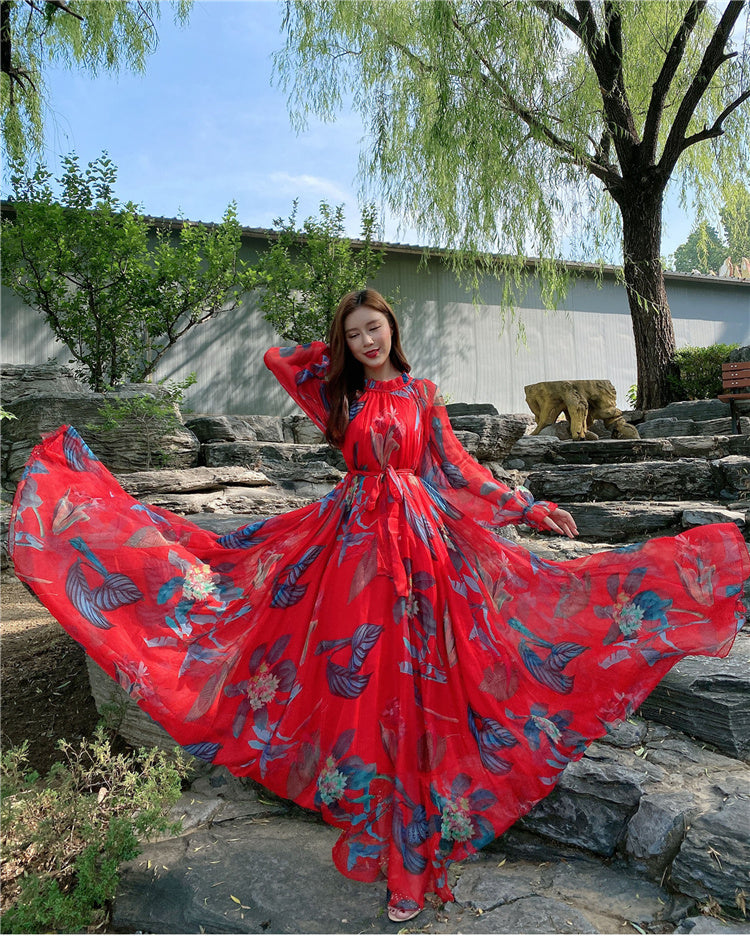 Chiffon Travel Photo Vacation Long Large Hem Dress - Eve & Kith