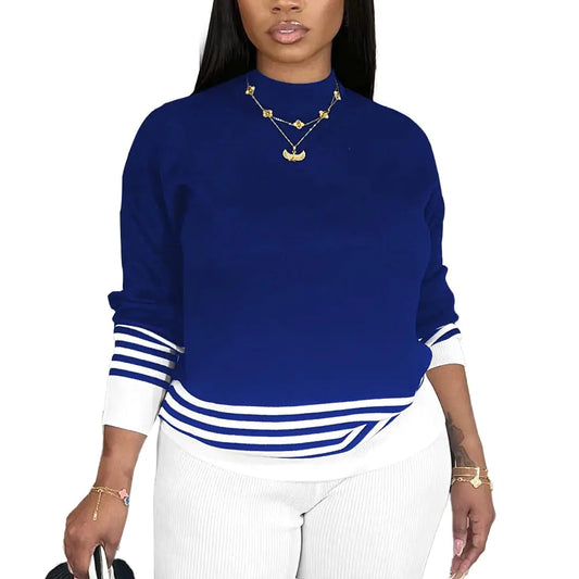HTD Sweaters for Women Crew Neck Long Sleeve Casual Pullover Sweater Tops Blue XXL - Eve & Kith