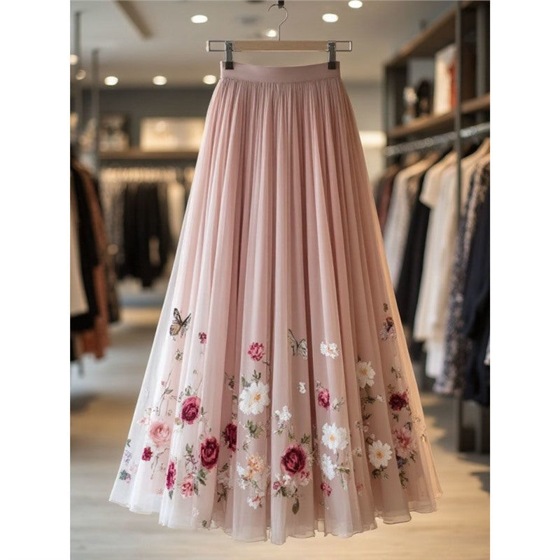 Womens Delicate And Sweet Rose-Print Midi Skirt - Eve & Kith