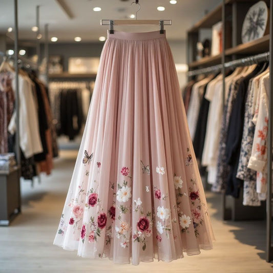 Womens Delicate And Sweet Rose-Print Midi Skirt - Eve & Kith