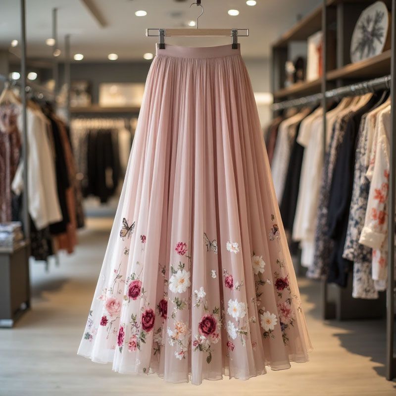 Womens Delicate And Sweet Rose-Print Midi Skirt - Eve & Kith