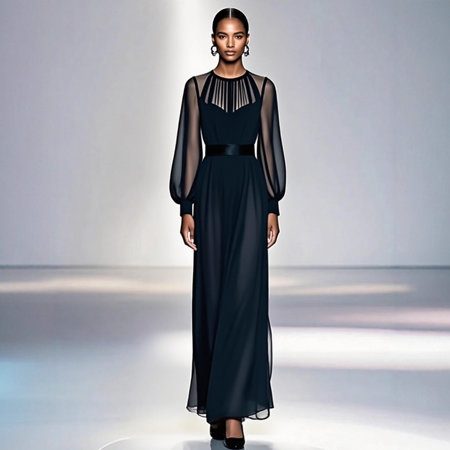 Sophisticated Black Two-piece Mesh Dress With A Cinched Waist - Eve & Kith