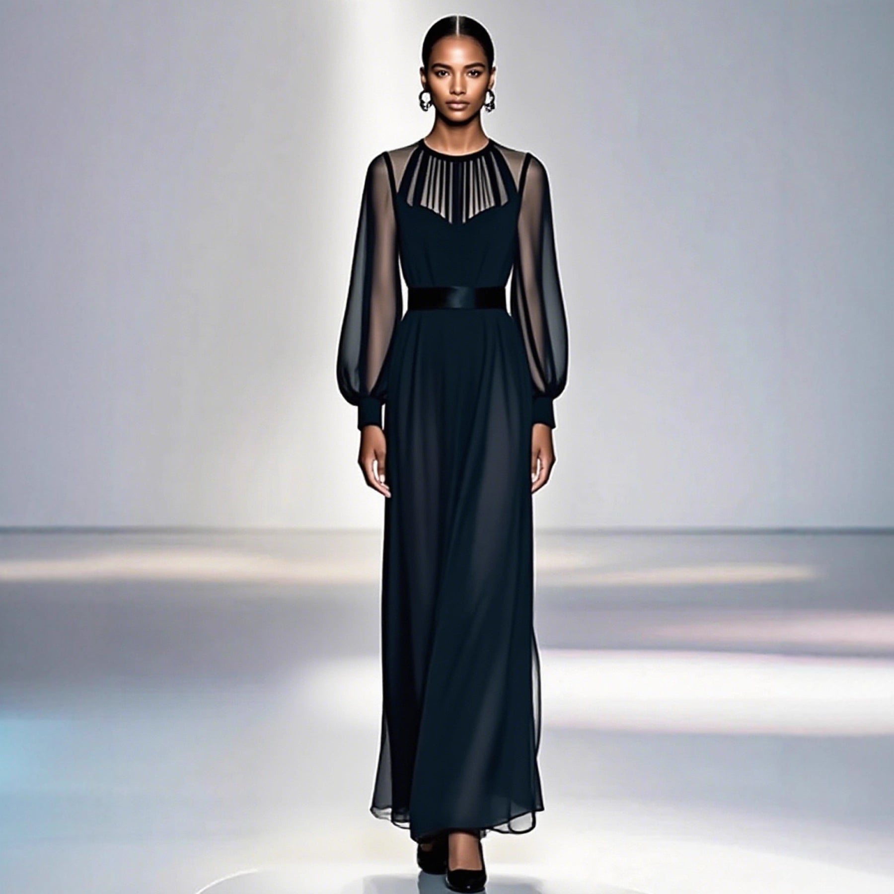 Sophisticated Black Two-piece Mesh Dress With A Cinched Waist - Eve & Kith