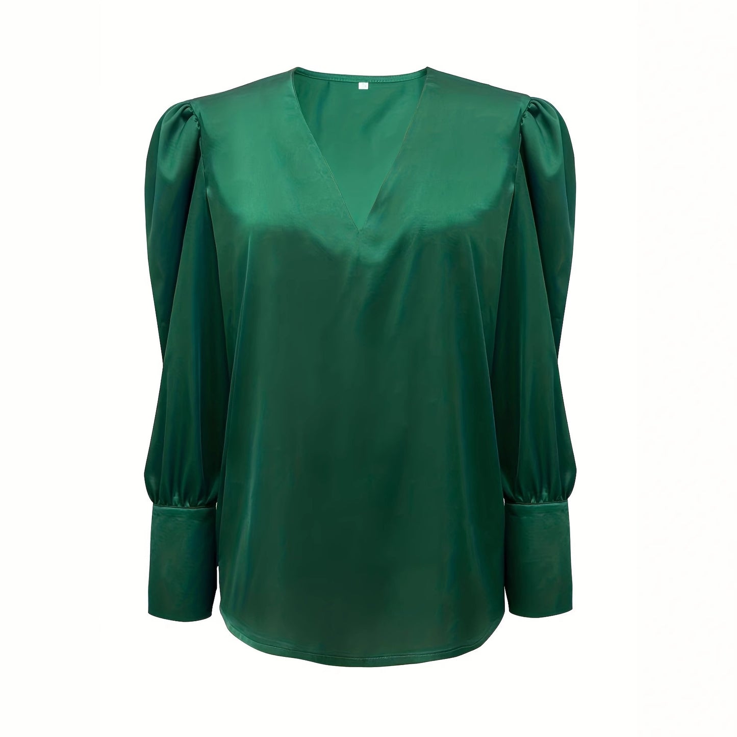 Womens Solid-Color V-Neck Silk Satin Long-Sleeve Shirt - Eve & Kith