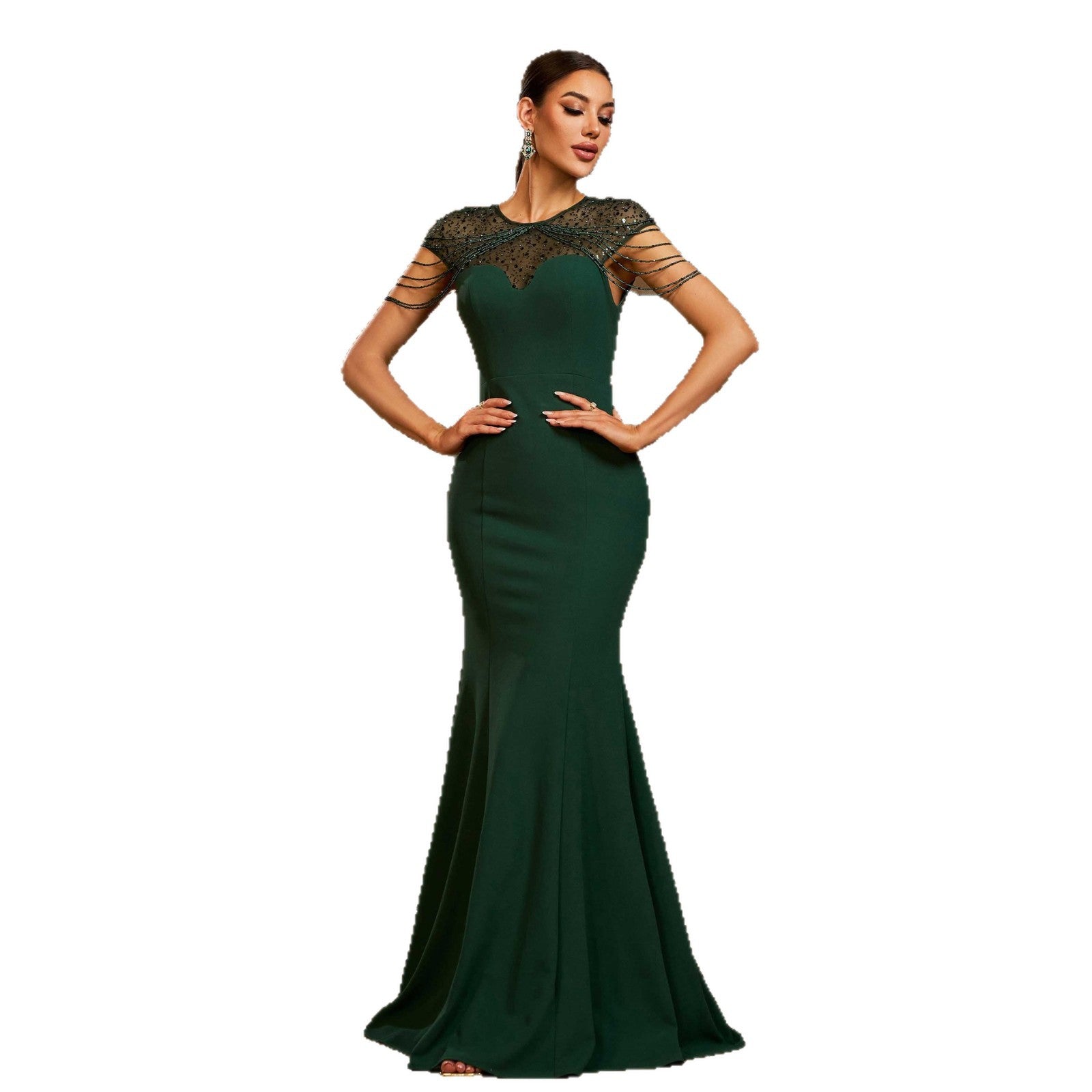 Elegant Sleeveless Round Neck Sequins Slim-fit Sheath Banquet Fishtail Evening Dress - Eve & Kith