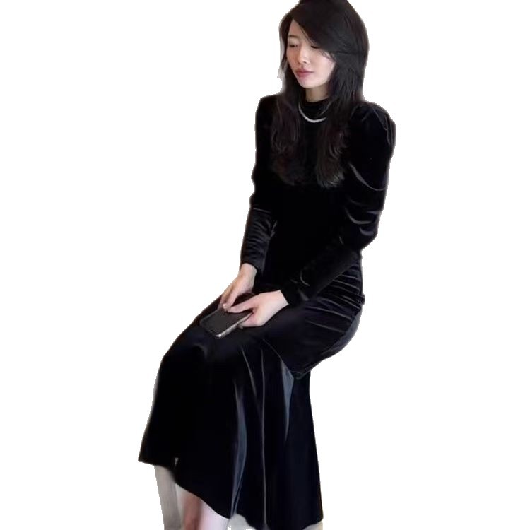 New Base-layer French-style Chic Korean Velvet Dress - Eve & Kith