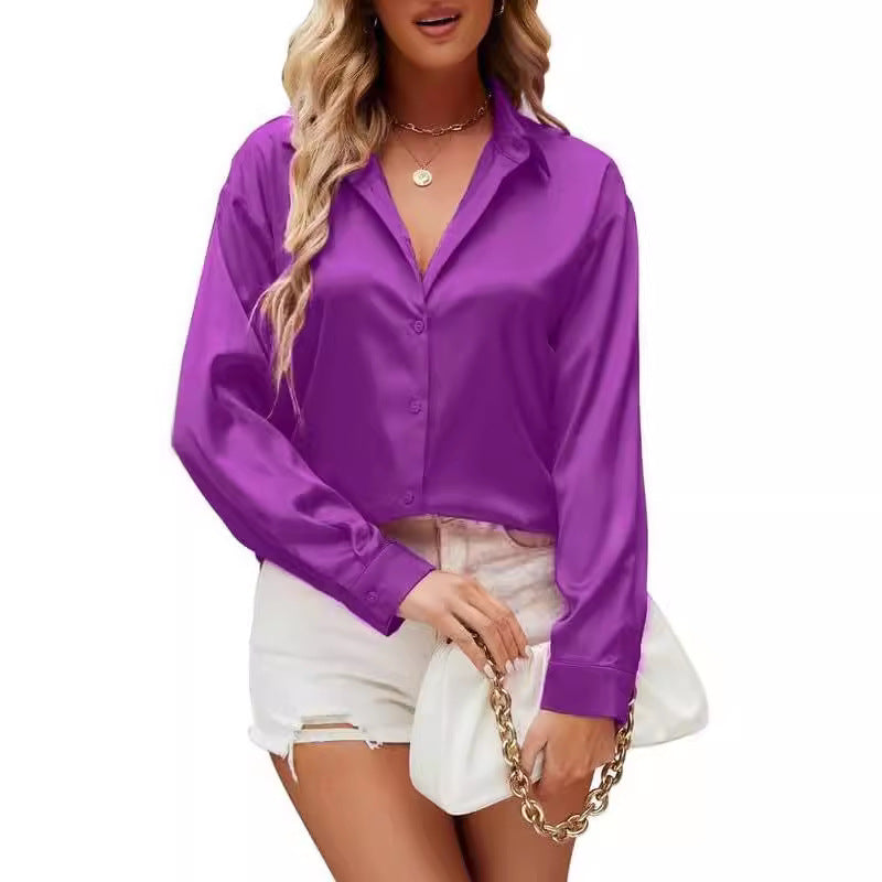 Loose-fit Faux-silk Long-sleeve Satin Top - Eve & Kith