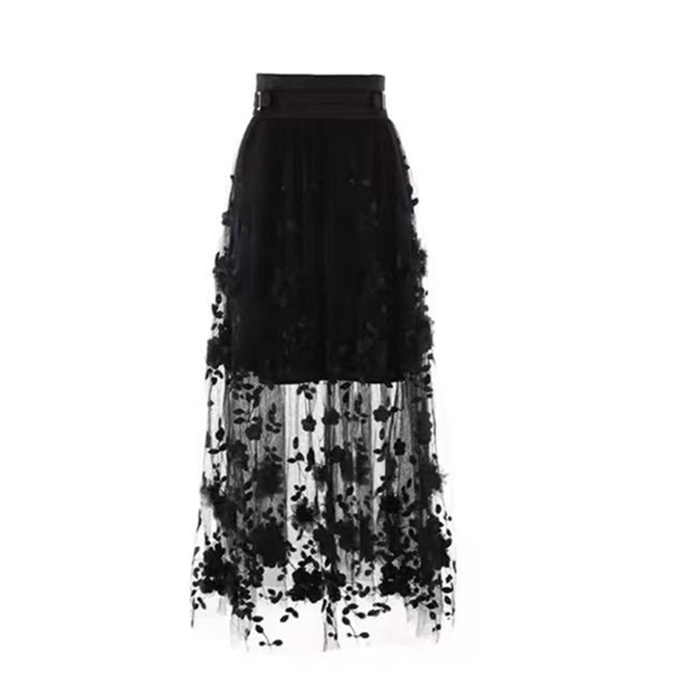 High Waist Skirt Stitching Black Long Skirt - Eve & Kith