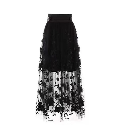 High Waist Skirt Stitching Black Long Skirt - Eve & Kith