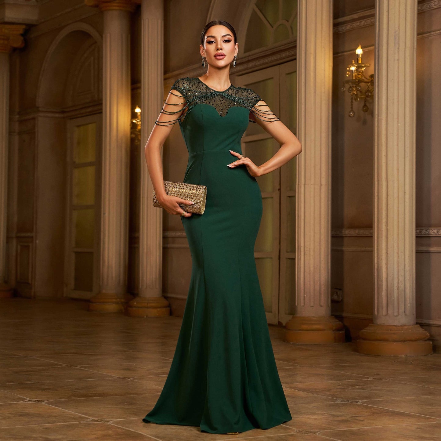 Elegant Sleeveless Round Neck Sequins Slim-fit Sheath Banquet Fishtail Evening Dress - Eve & Kith