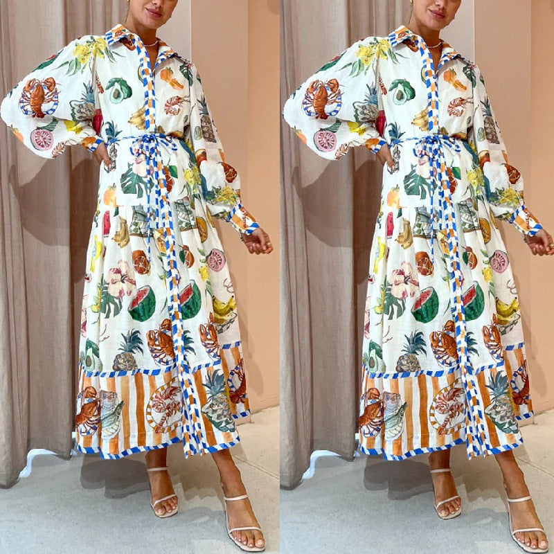 Graffiti Printing Lace Up Waist Dress - Eve & Kith