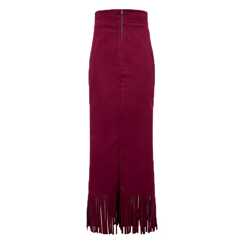 Women's Elegant A-Line Fringe Hem Skirt Versatile Solid Color Pencil Skirt For Daily To Party Wear - Eve & Kith