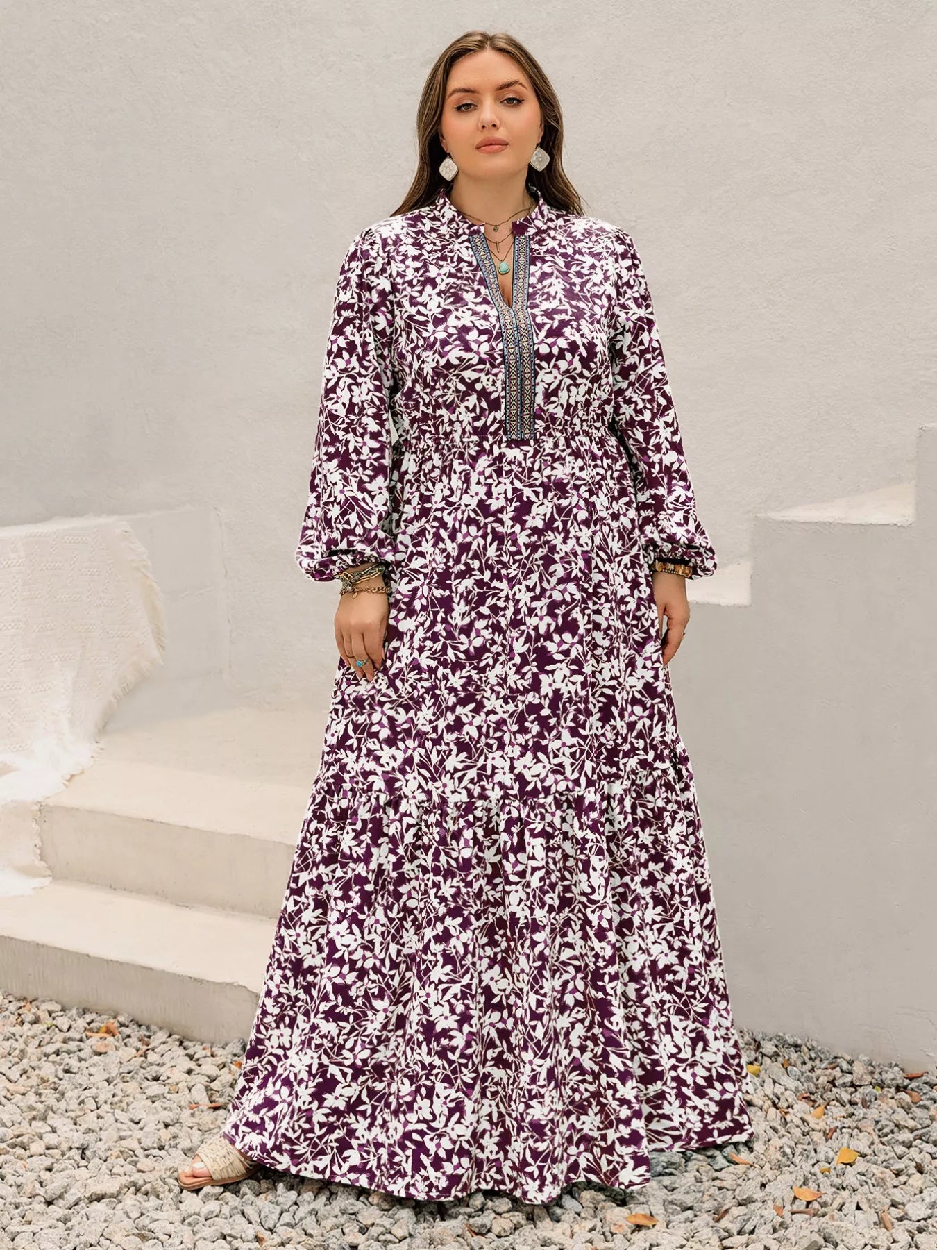 Plus Size  Floral  Maxi Dress with Long Sleeves - Eve & Kith