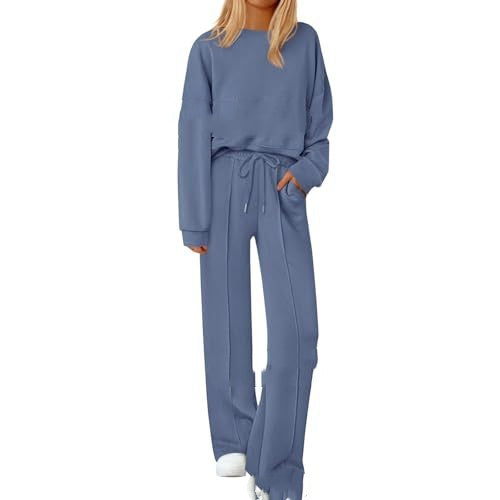 Loose-fitting Solid-color Long-sleeve Top And Pants Two-piece Set