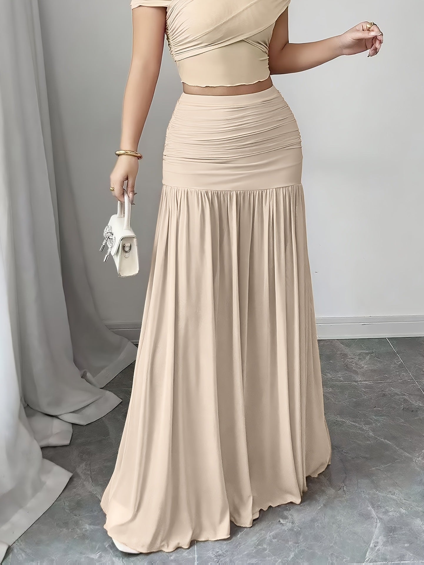 Elegant Solid Color Pleated Long Skirt For Women - Eve & Kith