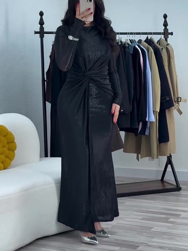 Metallic Long Sleeve Maxi Dress