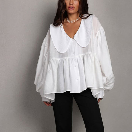 Puff-sleeve Ruffled Long-sleeve Shirt - Eve & Kith