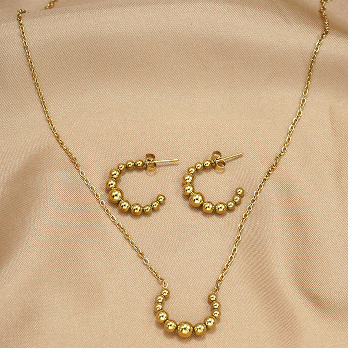 Lxalry Golden Jewelry Set - Crescent Pendant Necklace & Earrings, Minimalist Metal Accessories, Elegant Everyday Jewelry, Perfect For Black Outfits, Dainty Clavicle Chain - Eve & Kith