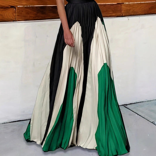 Women's Fashion Patchwork Color Block High Waist Skirt