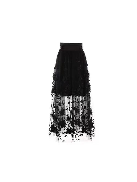 High Waist Skirt Stitching Black Long Skirt - Eve & Kith