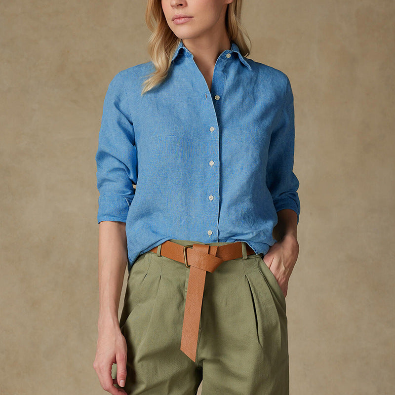 Women's Casual Solid Color Loose Long Sleeve Shirt - Eve & Kith